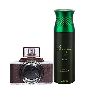 Maryaj Zoom Pour Homme Eau De Parfum Spicy Woody Perfume 100ml for Men and Ajmal Sacrifice II for Him Deodorant Fruity Aromatic Fragrance 200ml for Men + 2 Parfum Testers FREE