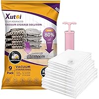 XUTAI Vacuum Storage Bags - 9 Packs Space Saver Bags Vacuum Seal Bags (3 Large, 3 Medium, 3 Small ) with Pump, 80% More…