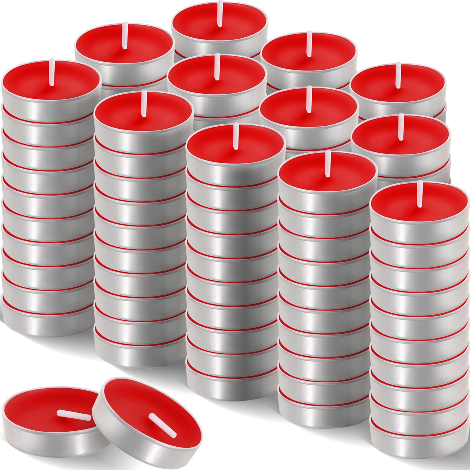 Photo 1 of 200 Pcs Tea Lights Candles Smokeless Mini Tealight Dripless Candles Bulk for Dinner Party Home Decoration Wedding Centerpiece Birthday Valentine(Red)