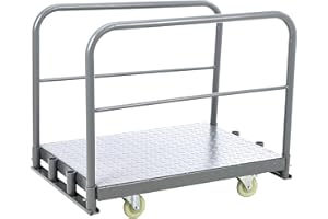 KOKEBREN Steel Panel Truck Cart, 2000 Lbs Heavy Duty Platform Truck Cart, 2 in 1 Lumber Cart Drywall Dolly Cart, Flatbed Cart with 2 Side Handrails for Luggage Cargo Dry Wood Move, 36x24 in
