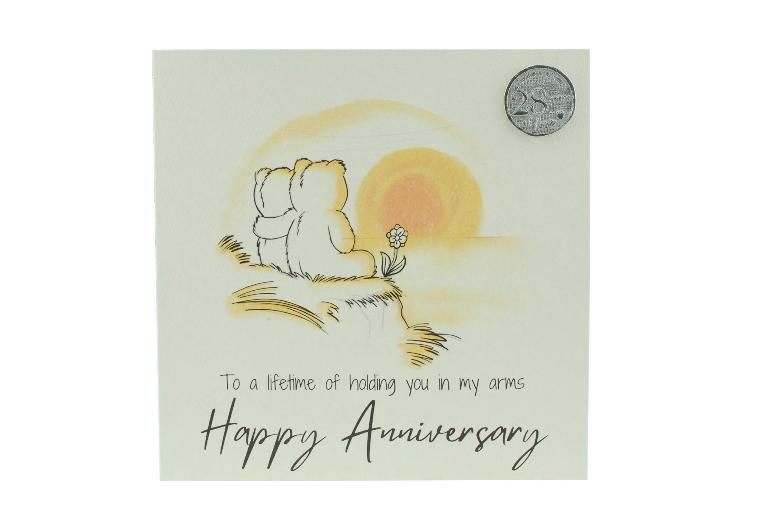 Cute 28 Year Anniversary Card, Sunset Bears – Free Metal 28th Anniversary Love Token Gift (gc-annisunset28)