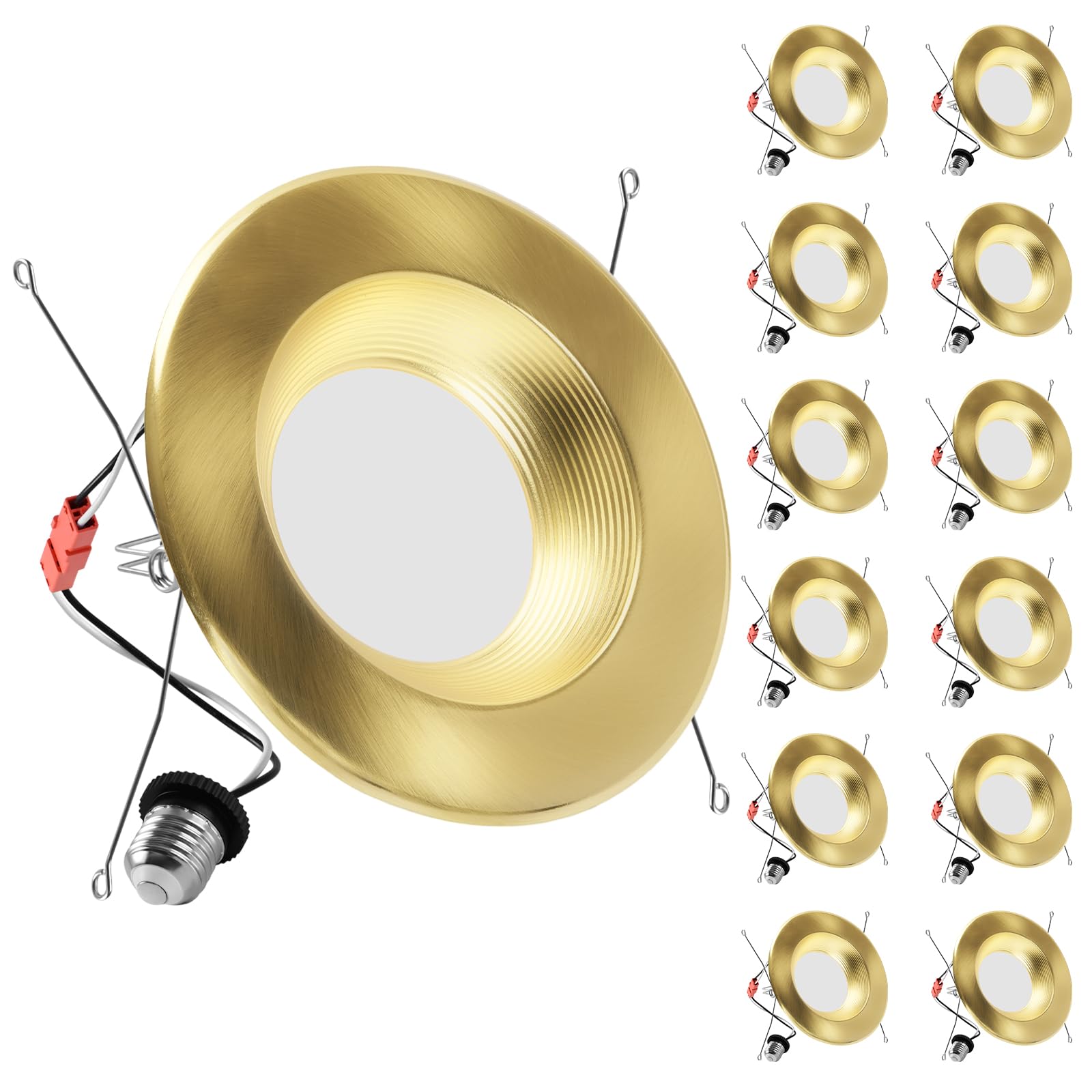 Photo 1 of ZYC Gold 6 Inch Retrofit LED?12 Pack 6" Dimmable Retrofit Downlights can Light,2700K/3000K/4000K/5000K/6000K Selectable, Damp Rated Can Lights, Baffle Trim, 15W 1200Lm(Gold, 6 inch)