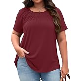 Micoson Womens Plus Size Tops Short Sleeve Crewneck Pleated Shirts (1X-5X)