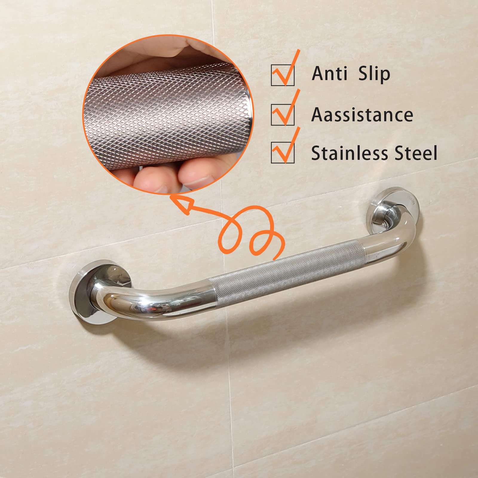 Rockgoya Shower Grab Bar, 2 Pack 12 Inch Bathroom Grab Bar, 304 Stainless Steel 1.25