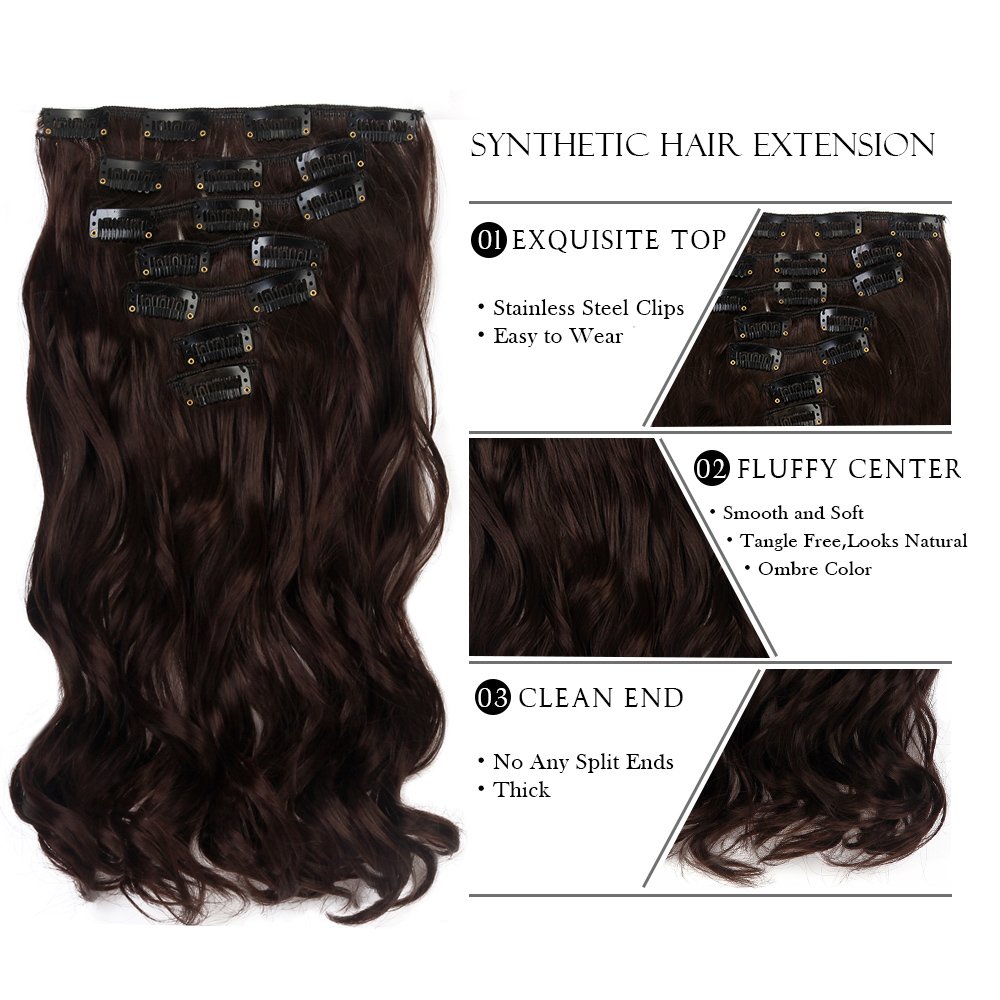 Neverland Beauty 22 "Full Kopf Klipp in den Haar Verlangerungen Ombre Wavy Curly Dip Dye 7Pcs 16 Clips Hair Extensions Hairpiece Medium Brown Amazon