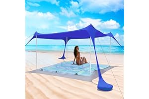 Zeepair Beach Tent Pop Up Shade Canopy Sun Shelter UPF50+ with 4 Stability Poles/Carry Bag/Ground Pegs/Sand Shovel/Windproof Ropes Portable Outdoor Family Sunshade for Beach Camping(Navy Blue,10×10FT)
