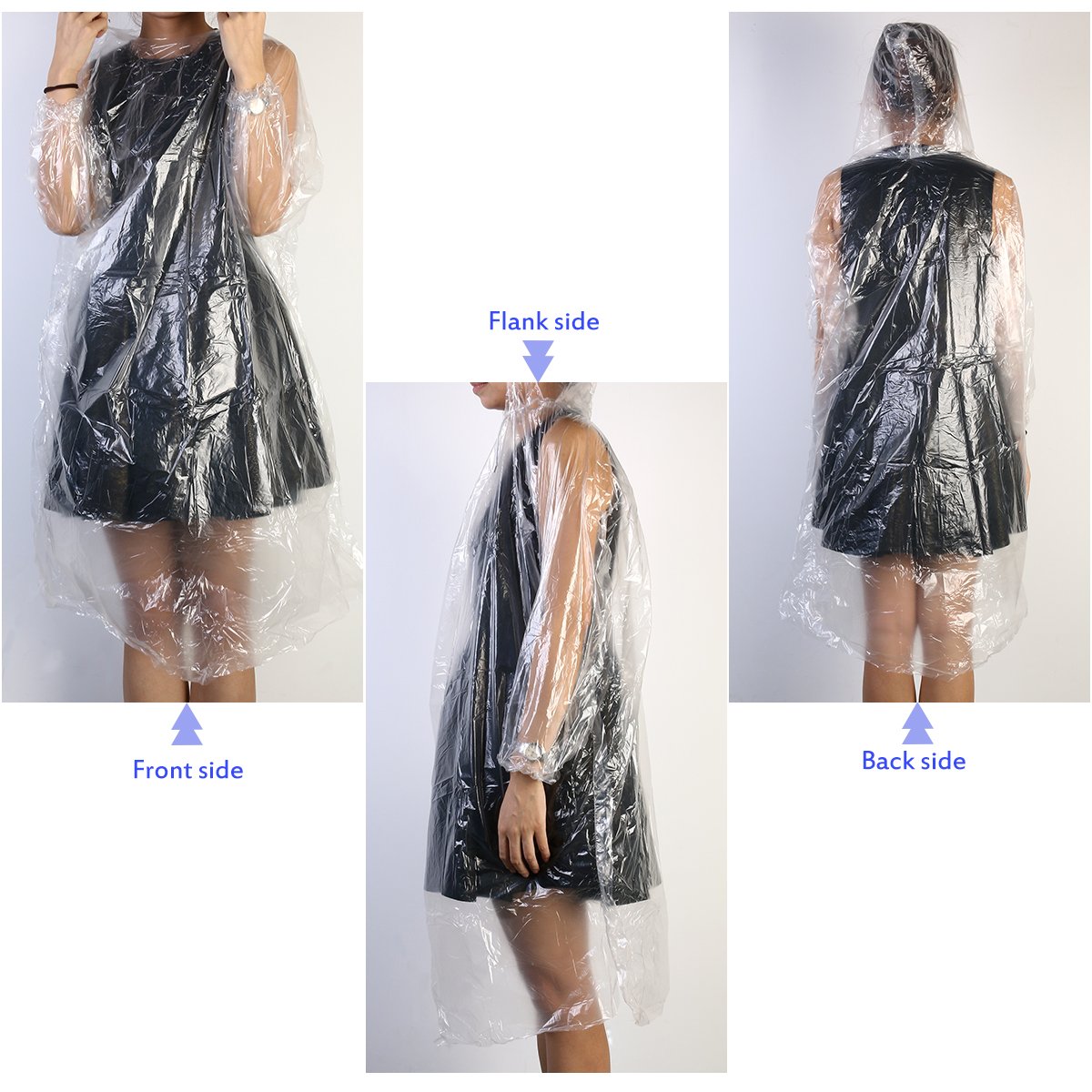 TopWill Disposable Rain Poncho, 3 Wire Thickness Emergency Waterproof Poncho Plastic Rain Poncho with Hood - Perfect for Outdoor Concert Theme Park Camping Hiking, etc