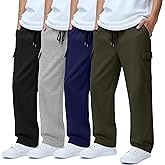 Oakgarden 4 Pack Boys Cargo Sweatpants Athletic Straight Leg Pants Kids Lightweight Open Bottom Joggers Drawstring Pockets