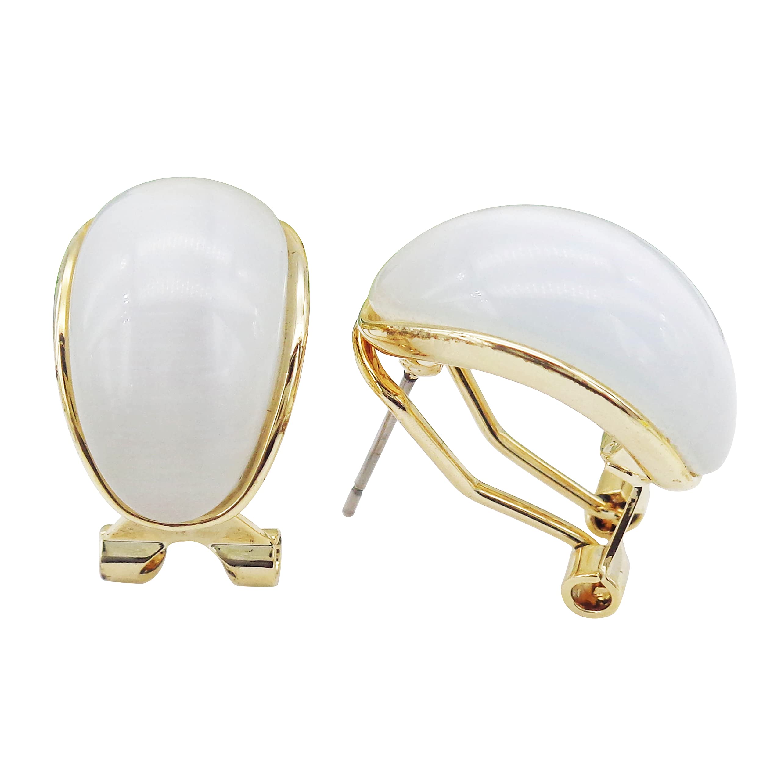 Navachi 18k Gold Plated Oval White Opal Rainbow Az1802e Omega Earrings