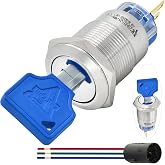 UL Listed 2 Position Rotary Key Switch, 304‑Stainless Steel ON‑Off Latching Keylock Switch, 5A 5V‑250V, Keys Removable Only at Middle Off, 19mm 1NO 1NC