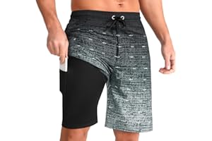 zeetoo Mens Swim Trunks with Compression Liner 9" Inseam Quick Dry Swim Shorts with Zipper Pockets Bathing Suit