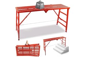 NOLIVEN Scaffolding Platform, 70.8x15.7x35.4 Inch Foldable Welded Steel, Maximum Load Capacity of 700 Lbs, Adjustable Height Corrosion Resistance of Red Coating for House Decorating, Painting and Wiring