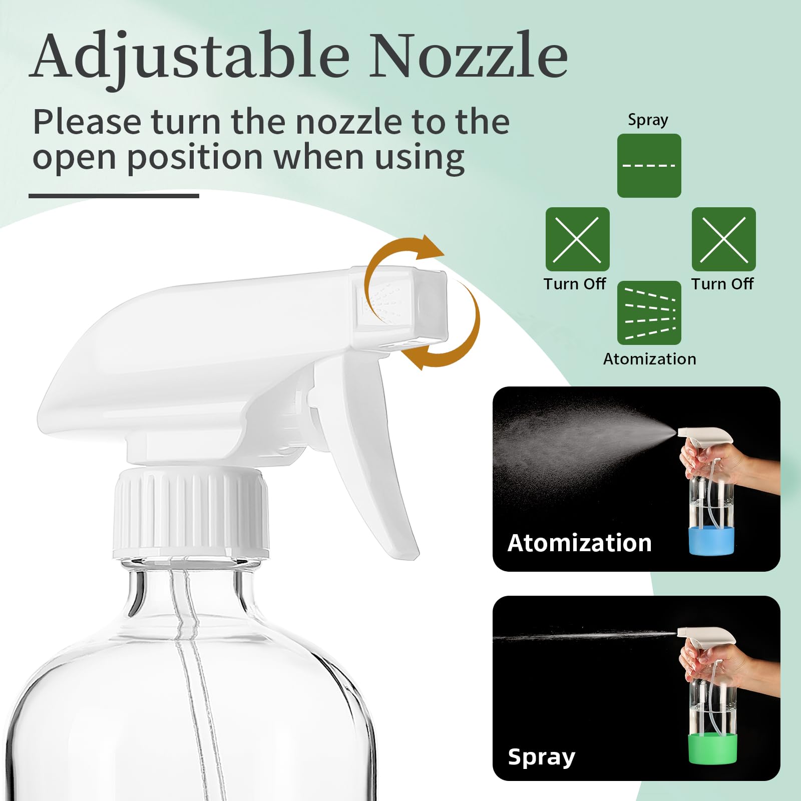 2 Pack Glass Spray Bottles with Silicone Sleeve,16oz Clear Glass Spray Bottles Refillable Empty Bottle with Adjustable Nozzle,Spray Bottle for Essential Oils,Cleaning Solutions,Pets,Hair