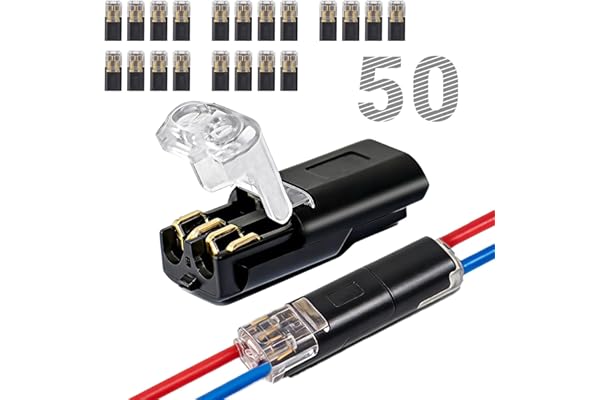 50 Pcs 2-Pin Low Voltage Wire Connectors with Locking Buckle, Quick Connect Plugs LED Strip Lights No-Strip Solderless Double