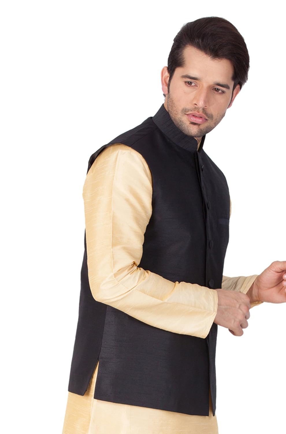 vastramay mens cotton blend nehru jackets (black_vasmjbl001)