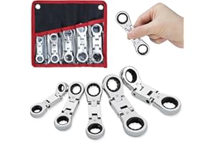LOSCHEN 5-Piece Flex-Head Stubby Ratcheting Combination Wrench Set, Mini Wrench Set, Double Box End Flex-Head, Mini Spanner Set, Metric 8 10 12 13 14 15 16 17 18 19mm, 72-Teeth, CR-V Steel