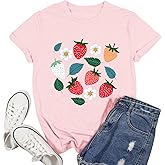 Ascrazy Strawberry Shirt for Women Fruit Lover T-Shirt Strawberries Farmer Gardener Tee Tops