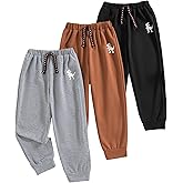 VEGGIEDOT Toddler Boy Pants Fall Winter 2T 3T 4T 5T Little Kids Boy Sweatpants 3 Pack Drawstring Elastic Pants Size 6 7