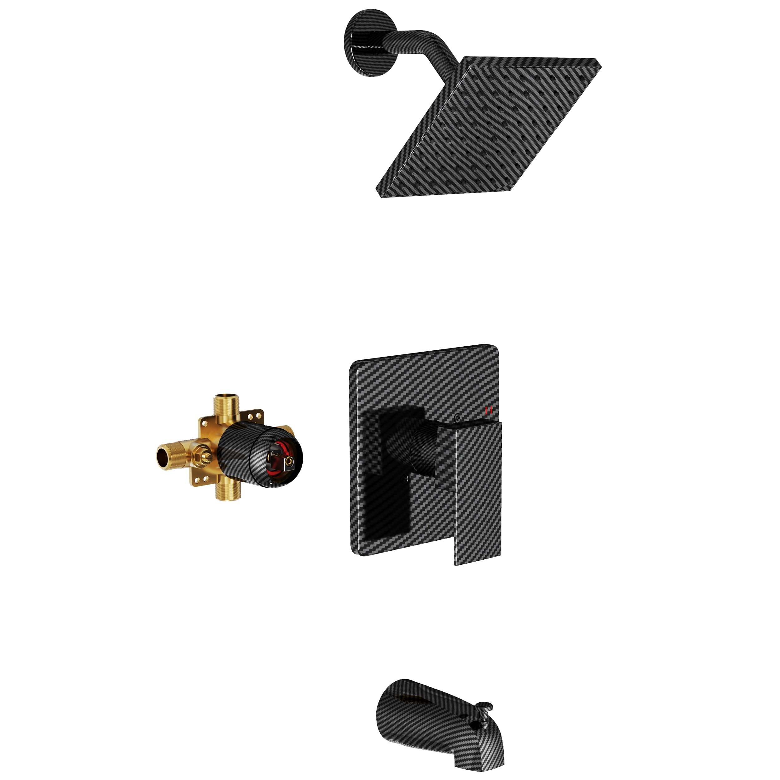Photo 1 of Esnbia Tub Shower Faucet Set (Valve Included) with 6-Inch Rain Shower Head and Tub Spout, Single-Handle Tub and Shower Trim Kit, Carbon Fiber