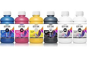 Kminoteh DTF Ink -1500ML DTF Transfer Ink for PET Film, Premium Pigment Ink Refill for P600 P800 DX5 DX7 R1390 XP600 i3200 4720 5113 Printers, High Fluidity & Coverage (250ML*6, 2W+BKCMY)