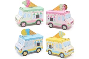 BESSMOSO Ice Cream Party Favor Boxes Ice Cream Truck Shape Treat Boxes for Summer Goodie Candy Boxes Sprinkles Themed Baby Shower Kids Birthday Party Centerpieces Table Decor Supplies Set of 12