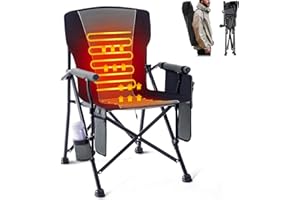 Homcosan Heated Camping Chair - Outdoor Folding Chair with 3 Heat Levels for Back & Seat - Portable Lawn Chair for Patio Outdoor (Grey-Regular)