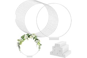 AOBOPLE 10 Pack 10 Inch Large Metal Floral Hoops, Metal Floral Hoop Centerpiece with 10 PCS Wood Place Card Holders, Wreath Macrame Gold Hoop Rings for DIY Wedding Table Decor Dream Catcher (Silver)