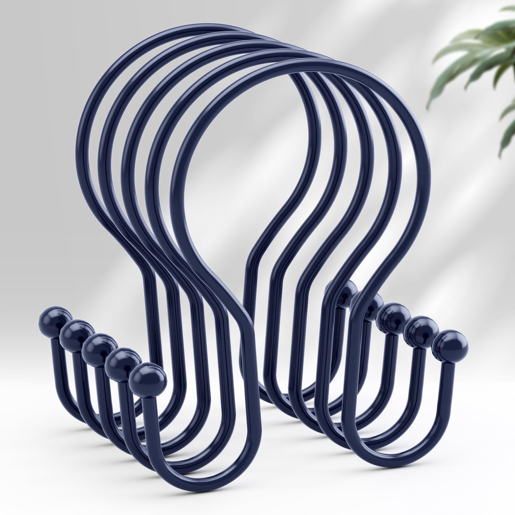 AmazerBath Shower Curtain Hooks Blue Shower Curtain Rings, Simple Double Hook Shower Curtain Hooks Rust Proof, Smooth Sturdy Metal Shower Hooks for Shower Curtain Rod, 12 Pcs Shower Rod Hooks