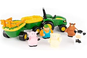 TOMY John Deere Animal Sounds Hayride Musical Tractor Toy - Musical Hayride Toddler Toys - Includes Farmer Figure, Tractor, and 4 Farm Animals - Toddler Music Toys - Ages 12 Months and Up