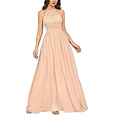 Miusol Women's Sequin Lace Sleeveless Halter Tie Formal Evening Maxi Dress