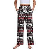 Yiyilina Women Christmas Pajama Pants Soft Lounge Wide Leg Comfy Stretch Palazzo Drawstring Pj Bottoms Pants with Pockets
