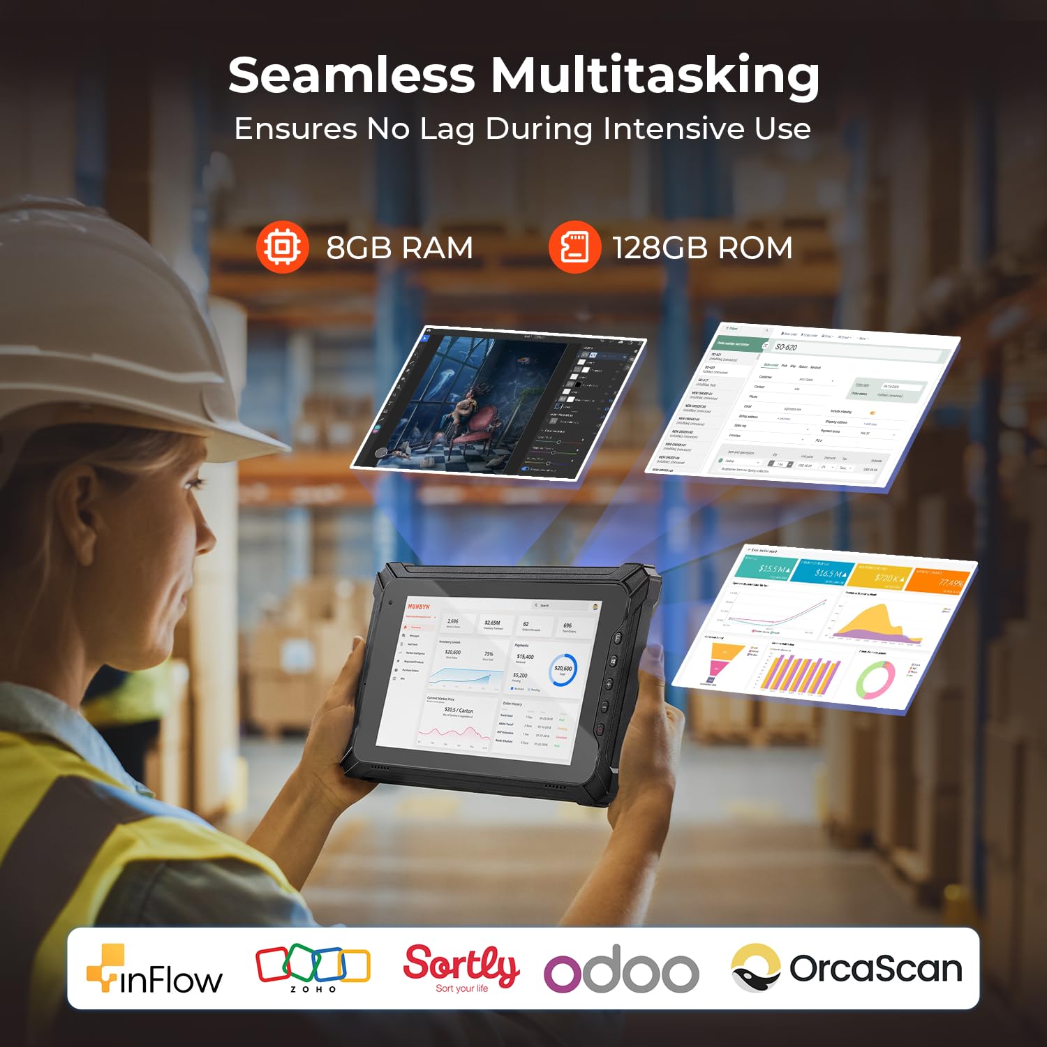 MUNBYN Rugged Windows Tablet with Barcode Scanner IRT06, 8