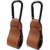 Bonsicoky 2 Pcs Stroller Hooks for Diaper Bag - Durable Leather Stroller Straps Diaper Bag Hooks - Stroller Clips for Stroller Wheelchair Shopping Carts - Brown