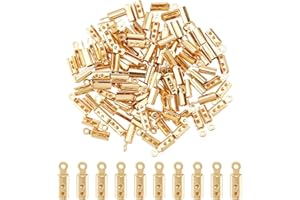 UNICRAFTALE 100pcs 2x2.5mm Golden Folding Crimp Ends Stainless Steel Crimps Ends Fold Over Cord Ends Terminators Clamp End Tips Jewelry Findings for Bracelets Leather Jewelry Making