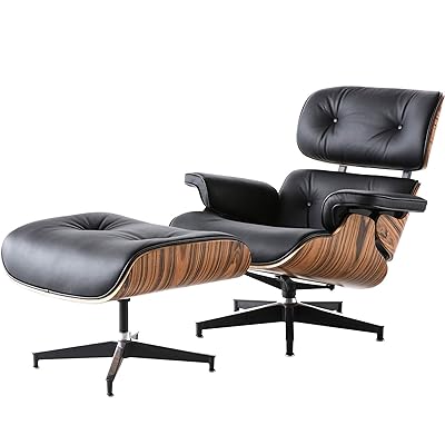 Leather Recliner with Ottoman, ToMe Mid-Century Lounge Chair