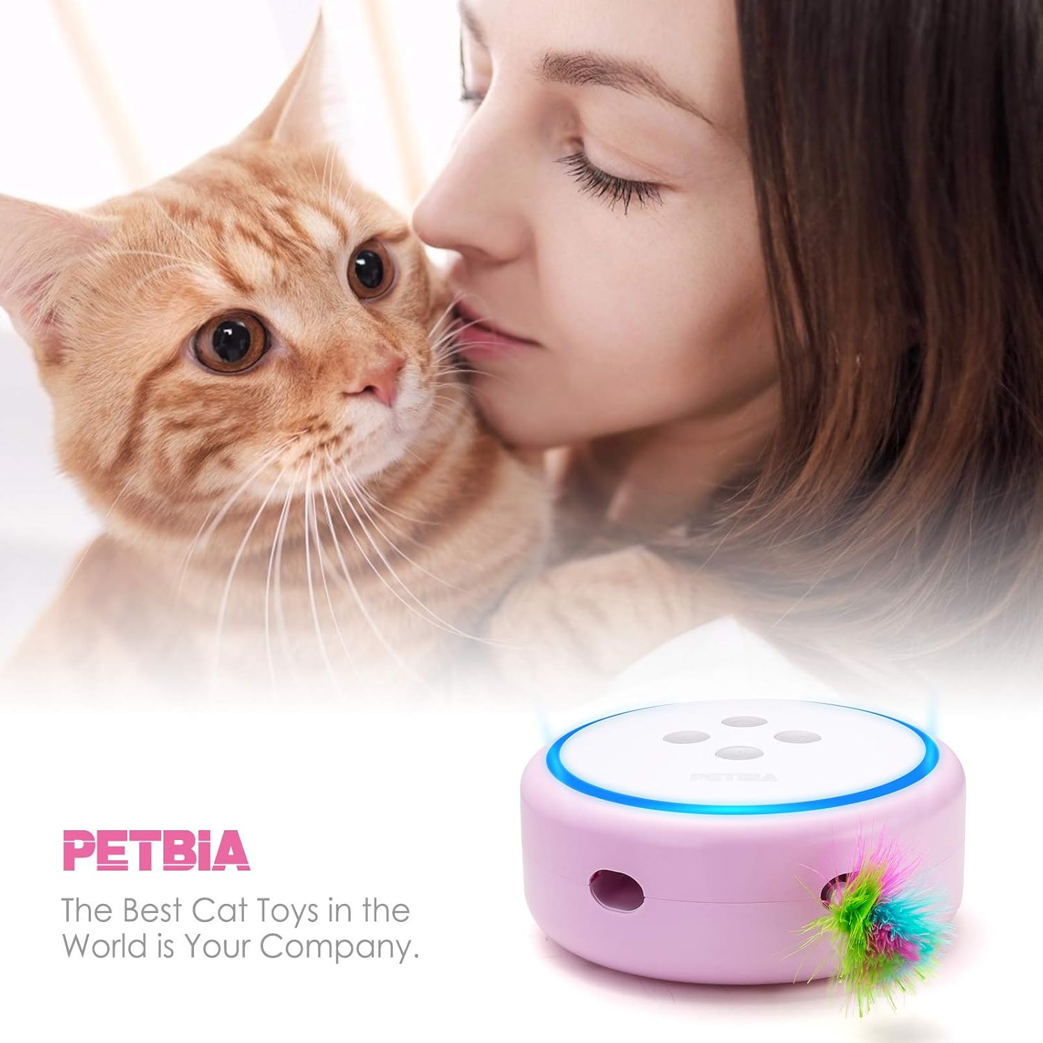 PETBIA Interactive Cat Toy, Electronic Automatic Cat Toys with Random Rotating Feather Pop and Play for Cats (15 Minutes Auto-Shut Off/Continuous Plays Available) - Pink : Pet Supplies