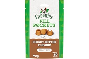 GREENIES Pill Pockets Dog Treats Tablet Size Natural Soft with Real Peanut Butter, (30 Treats) 3.2oz. Pack