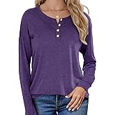 AURUZA Long Sleeve Shirts for Women Casual Tops Henley Shirts for Women Loose Fit Tunic Tops Fall Outfits Clothes 2024 (Large, Purple)