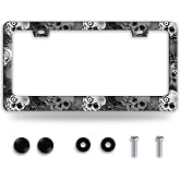 Skull Gothic Skeleton Stainless Steel License Plate Frame for US Cars Decor | Funny Stainless Steel Accessories Cars Decor with 2 Holes and Screws Fits Standard Us Ca Vehicles 12.2 X 6 Inch
