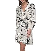 DKNY Womens Long Sleeve Collared Tie Mini Shirtdress