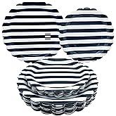 HSPAIDYP 100Pcs Black and White Party Supplies Striped Scalloped Paper Plates Set 9"& 7" Black White Striped Party Plates for Wedding Baby Shower Holiday Birthday Decor Serves 50