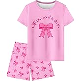 Sylfairy Girls Pajamas Sets Short Sleeve Summer Pjs for Girls Bow Sleepwear Kids Clothes Sets Size 3-16