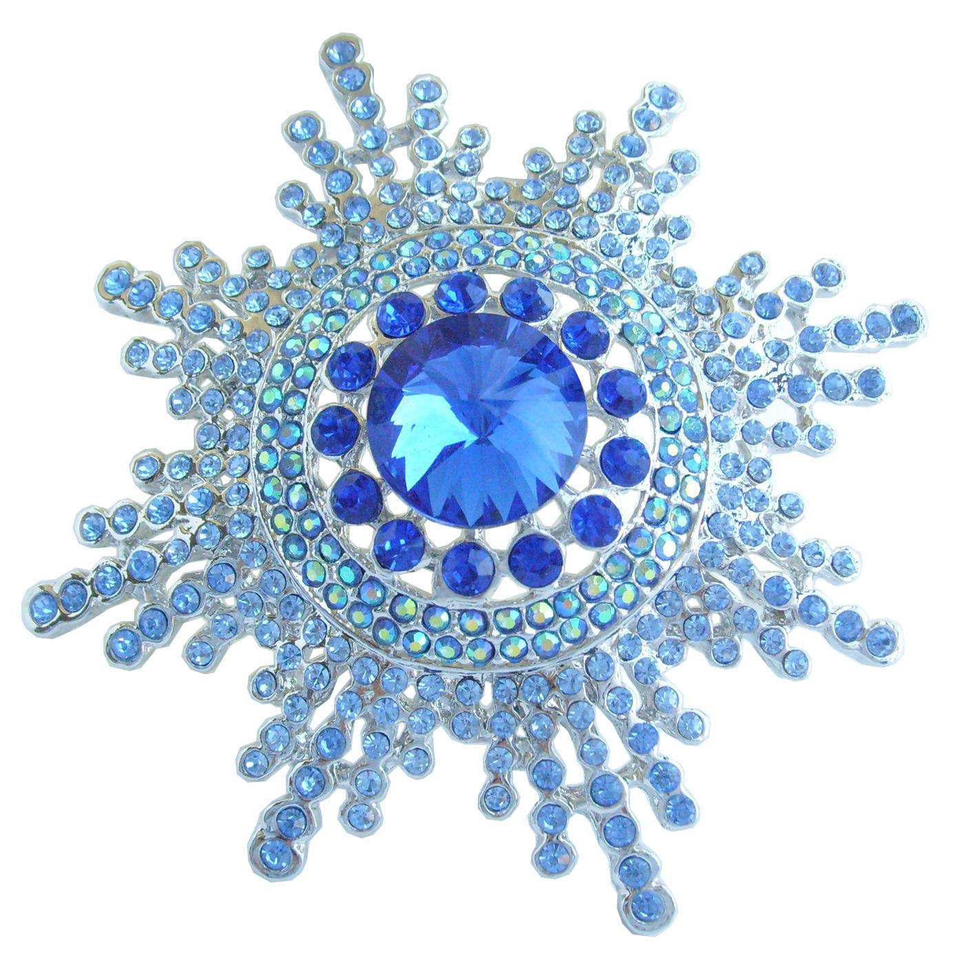 Sindary Sunflower Brooch Pin Pendant Austrian Crystal UKB6014 (Silver-Tone Blue)