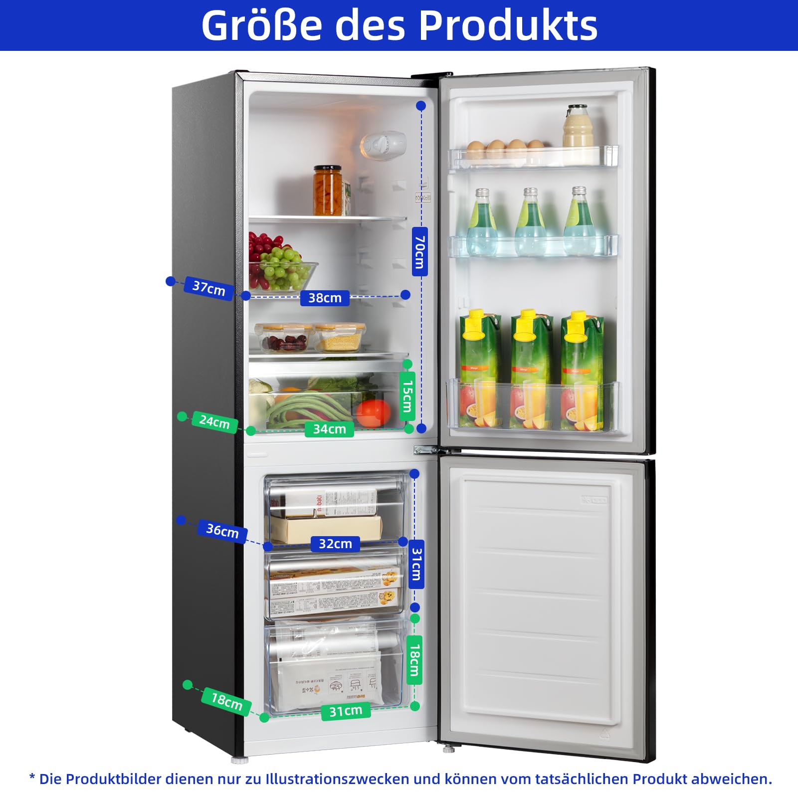CHIQ Kühlschrank mit Gefrierfach 157L, Kühl-Gefrierkombination leise, Low-frost, 144 cm Hoch, 47 cm Breit, Kühlkapazität: 109L | Gefrierkapazität: 48L, for Eigentumswohnungen FBM157L42 2