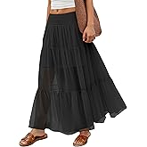 ANRABESS Maxi Skirts for Women Chiffon Elastic High Waisted 2026 Summer Boho Casual Flowy Pleated A-Line Flared Long Skirt