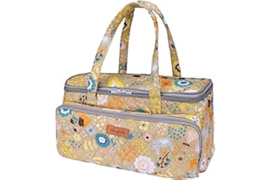 Hanfetch Yarn Bag Yarn Storage Organizer with Grommets Portable Crochet Bag for Yarn Skeins Crochet Hooks Knitting Needles and Other Accessories (Flower-Yellow)