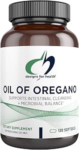 Designs for Health Oil of Oregano Softgels - Oregano Oil Supplement with Highly Concentrated Carvacrol - Supports Intestinal Cleansing + Microbial Balance - Small Softgel Pills (120 Softgels)