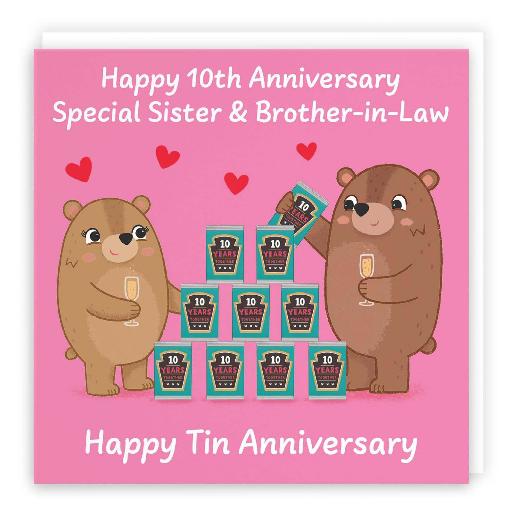 Hunts England - Sister And Brother In Law 10th Anniversary Card - Tin Anniversary - 10 Years - Cute Fun Bears Card For Sister & Brother-in-Law - Love Story Collection