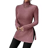 SOLY HUX Women's Long Sleeve Tops Casual Basic Turtle Neck Split Hem T-Shirts Fitted Tees