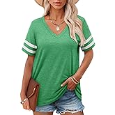 Angerella Casual Summer Tops for Women V Neck T Shirts Short Sleeve Tunic Tops Loose Fit